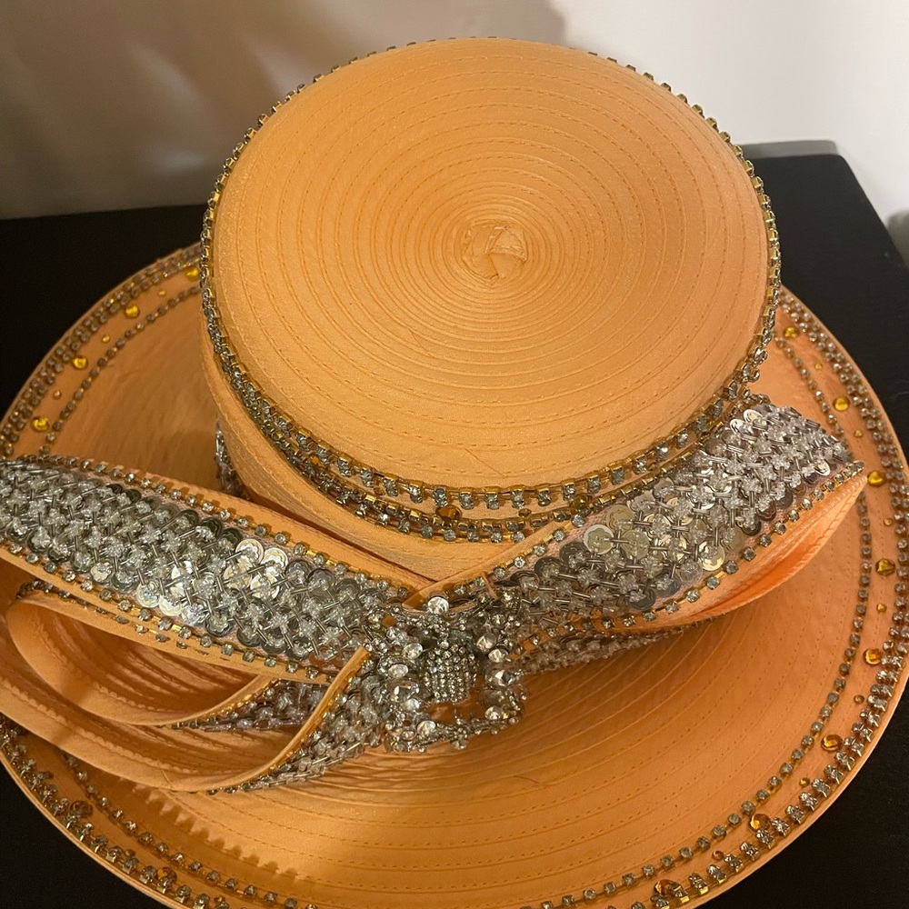 Chic Peach Rhinestone Women's Hat - Picture 6 of 6